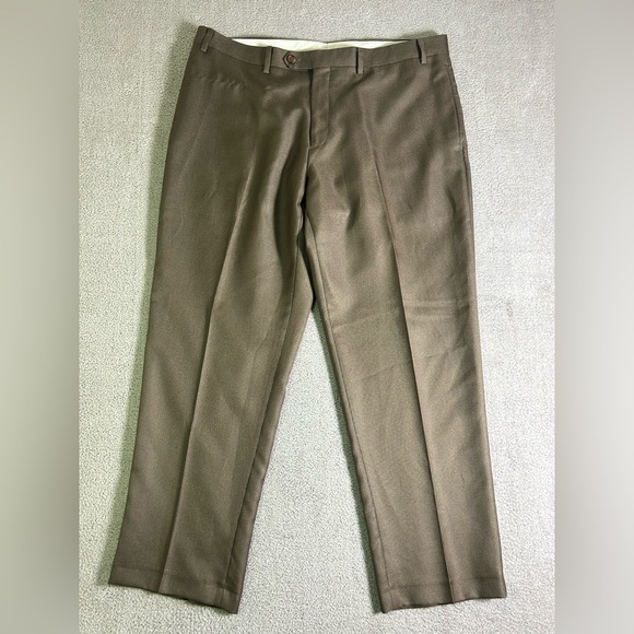 Lauren Ralph Lauren Dress Pants Mens 38x29 Brown Houndstooth Pleated Trousers - Picture 1 of 11